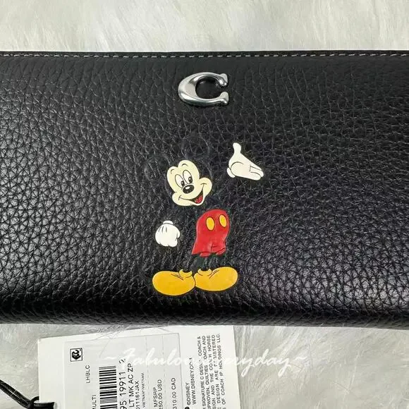 Disney X Coach Essential Accordion Zip Wallet In Leather Black CQ783 Mickey NWT - Picture 5 of 8